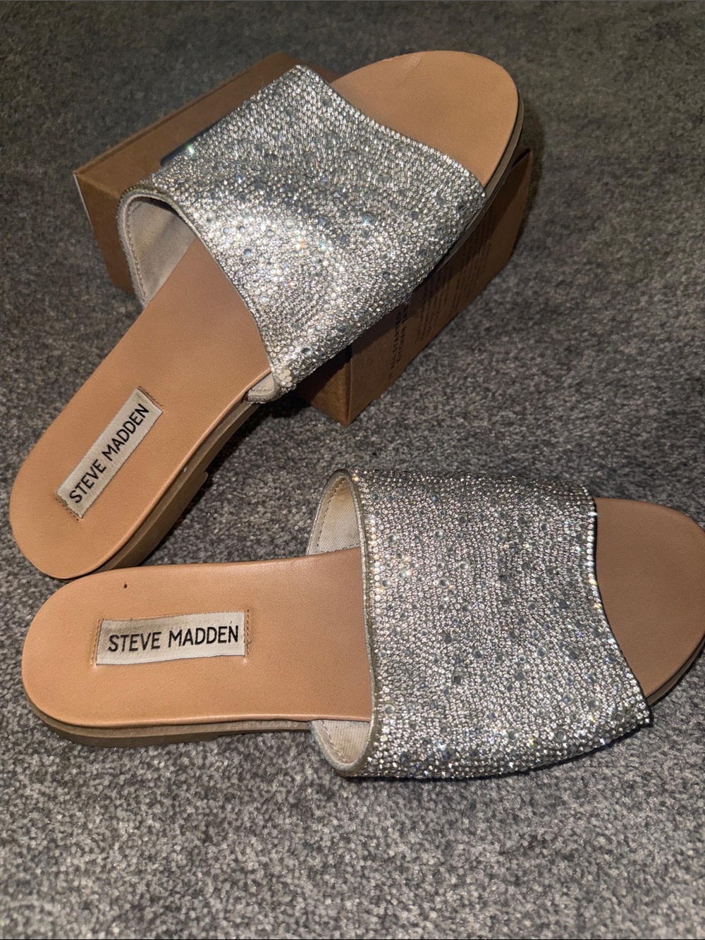 Steve Madden Silver Crystal Slide Mules